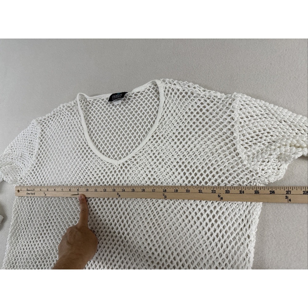 Vtg Open Knit Fishnet Top Beach Cover Up Large White Cotton Swim Festival Summer - Picture 6 of 7
